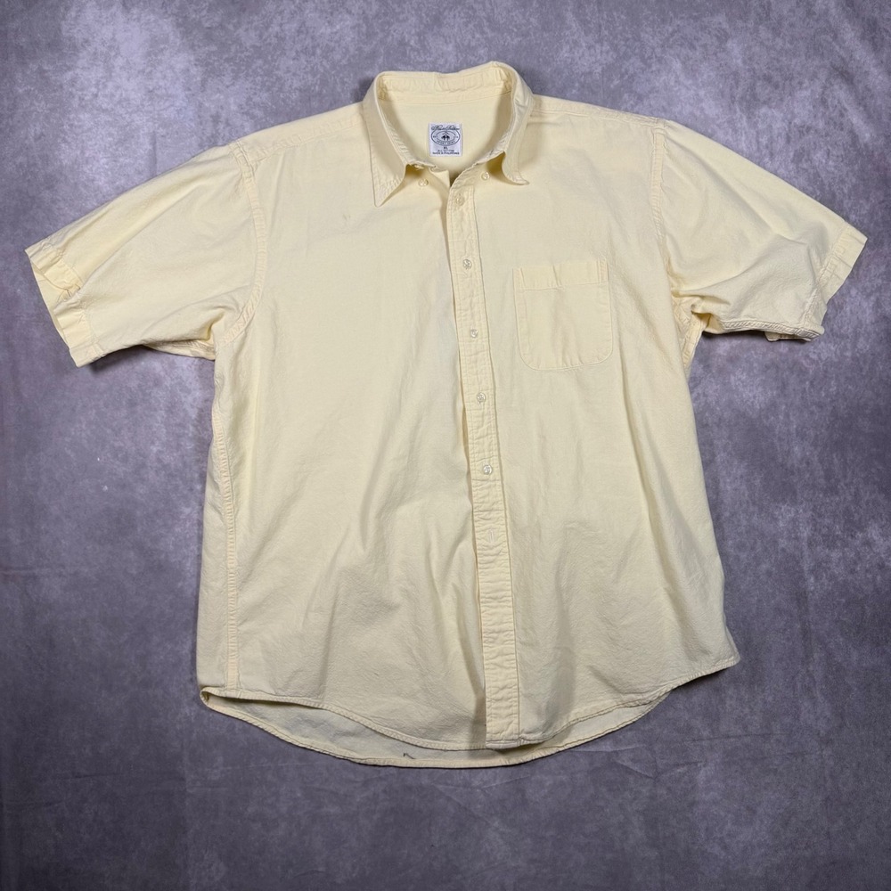 Brooks Brother Men XL Yellow Cotton Short Sleeve Button Down Sport Shirt Coastal